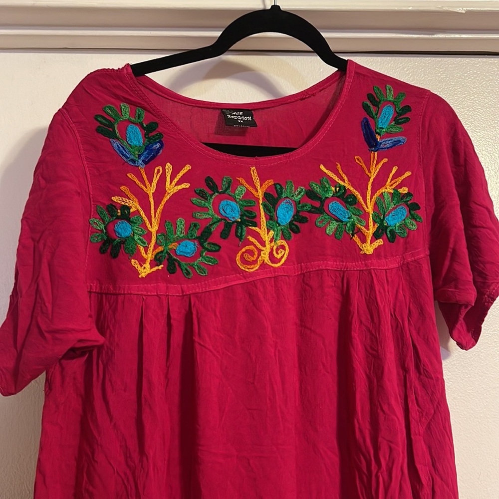 Mexican dress embroidered 2x plus size hot pink house dress sun Mexico resort